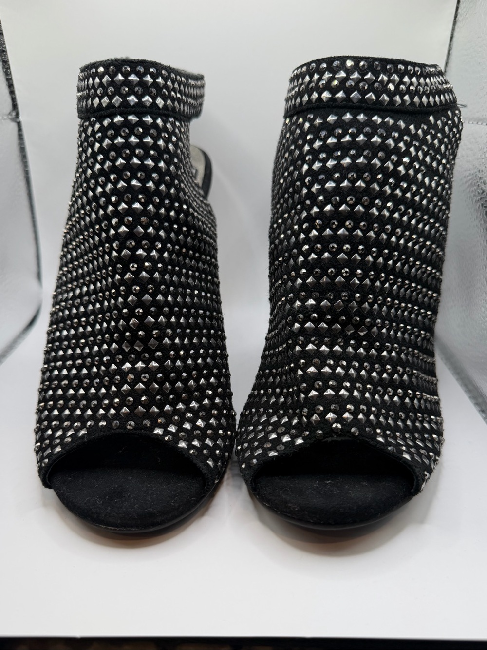 Y2K Rockstar Vintage Jeffrey Campbell Rhinestone Peep Toe Heels 7.5